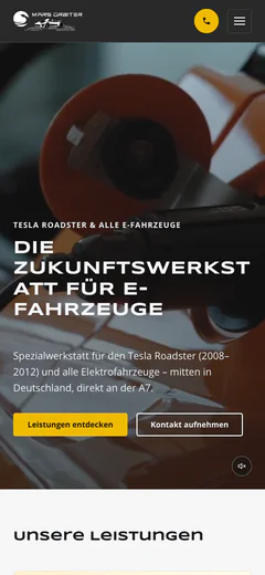 Mobile Website von Mars Orbiter mit Leistungen für Tesla Roadster und Elektrofahrzeuge