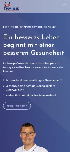 Mobile Website der privaten Physiotherapiepraxis PMP Popiołek